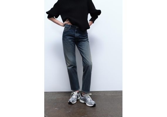 Zara Сохрани  trf straight-leg mid-rise джинсы , Цвет: Синий, Размер: 34, изображение 2