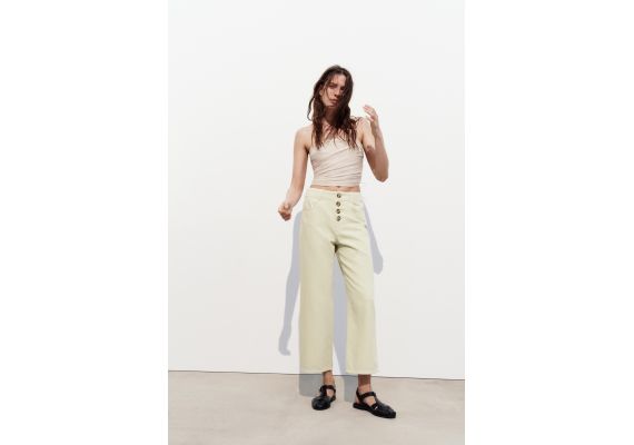 Zara Джинсы culotte с высокой талией z1975 с видимыми пуговицами , Цвет: Зеленый, Размер: 32