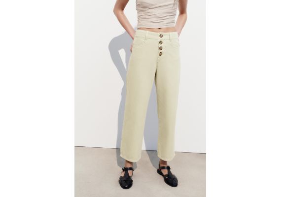 Zara Джинсы culotte с высокой талией z1975 с видимыми пуговицами , Цвет: Зеленый, Размер: 40, изображение 2