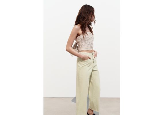 Zara Джинсы culotte с высокой талией z1975 с видимыми пуговицами , Цвет: Зеленый, Размер: 38, изображение 4