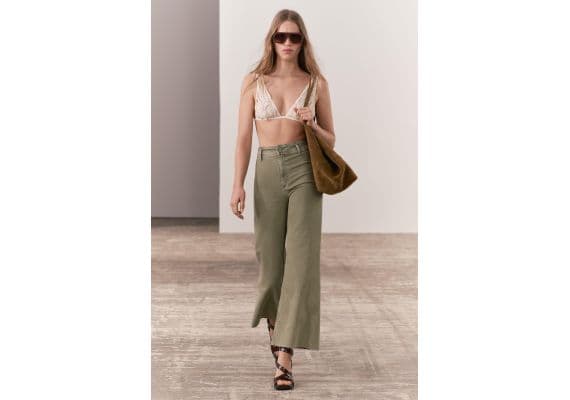 Zara Джинсы zw marine straight-leg high-waist , Цвет: Зеленый, Размер: 32, изображение 2