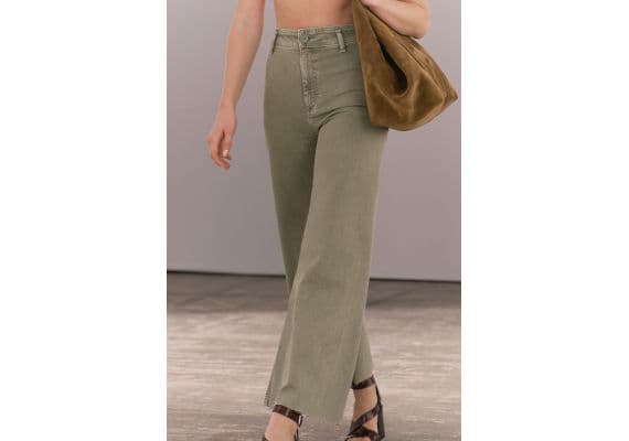 Zara Джинсы zw marine straight-leg high-waist , Цвет: Зеленый, Размер: 32, изображение 3