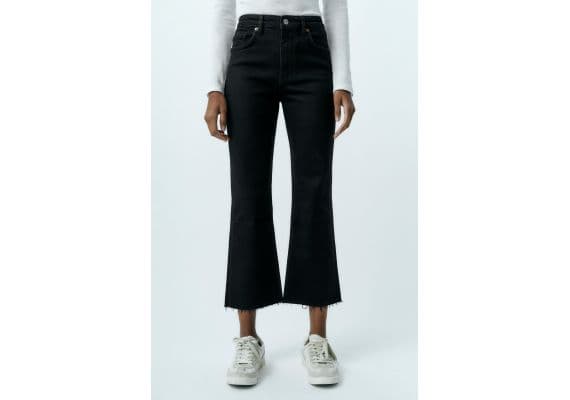 Zara   mid-rise flared cropped trf jeans , Цвет: Черный, Размер: 34, изображение 2