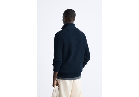 Zara Светр "purl knit quarter-zip" , Цвет: Синий, Размер: M (US M), изображение 3