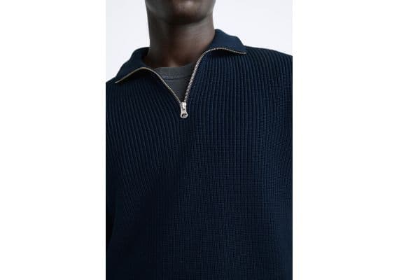 Zara Светр "purl knit quarter-zip" , Цвет: Синий, Размер: M (US M), изображение 6