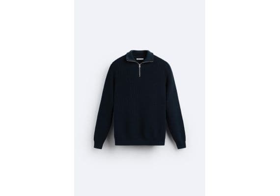 Zara Светр "purl knit quarter-zip" , Цвет: Синий, Размер: M (US M), изображение 7