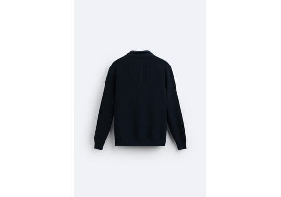 Zara Светр "purl knit quarter-zip" , Цвет: Синий, Размер: M (US M), изображение 8