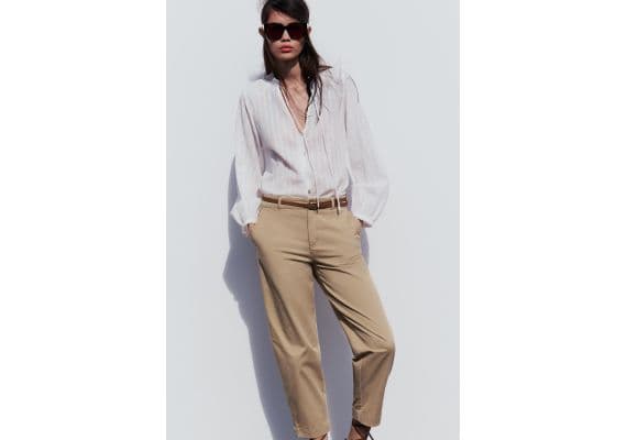 Zara Брюки chino с плетеным ремнем , Цвет: Коричневый, Размер: 40, изображение 2