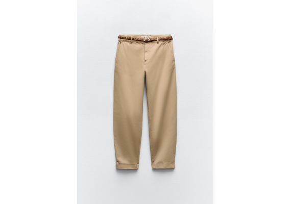 Zara Брюки chino с плетеным ремнем , Цвет: Коричневый, Размер: 40, изображение 5