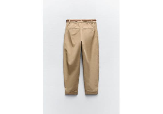 Zara Брюки chino с плетеным ремнем , Цвет: Коричневый, Размер: 40, изображение 6