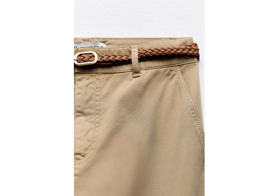 Zara Брюки chino с плетеным ремнем , Цвет: Коричневый, Размер: 40, изображение 7