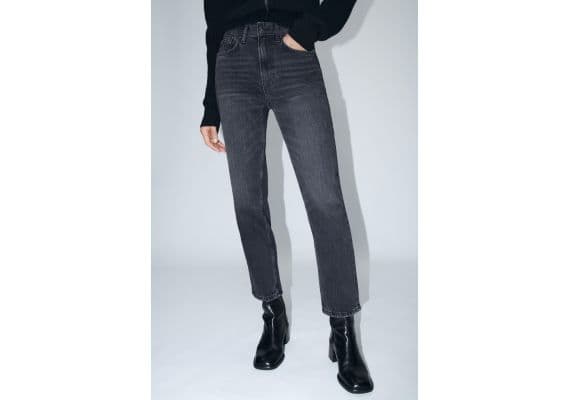 Zara Модель джинсов zw collection straight leg mid-rise cropped jeans , Цвет: Черный, Размер: 34, изображение 3