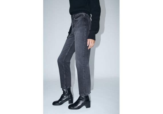 Zara Модель джинсов zw collection straight leg mid-rise cropped jeans , Цвет: Черный, Размер: 34, изображение 4