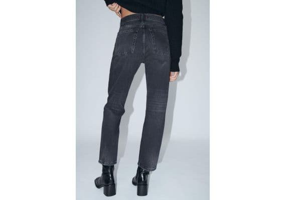 Zara Модель джинсов zw collection straight leg mid-rise cropped jeans , Цвет: Черный, Размер: 34, изображение 5