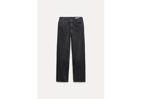 Zara Модель джинсов zw collection straight leg mid-rise cropped jeans , Цвет: Черный, Размер: 34, изображение 7