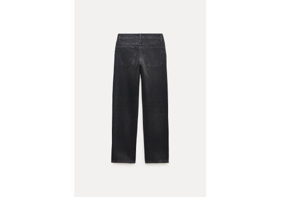 Zara Модель джинсов zw collection straight leg mid-rise cropped jeans , Цвет: Черный, Размер: 34, изображение 8