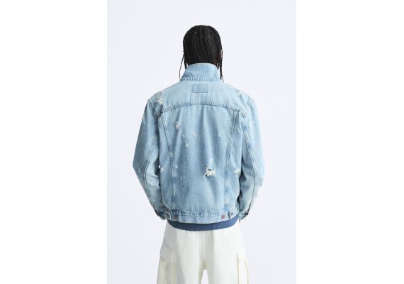 Zara Джинсовая куртка ripped denim , Цвет: Синий, Размер: L (US L), изображение 3