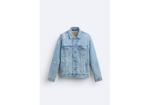 Zara Джинсовая куртка ripped denim , Цвет: Синий, Размер: L (US L), изображение 5