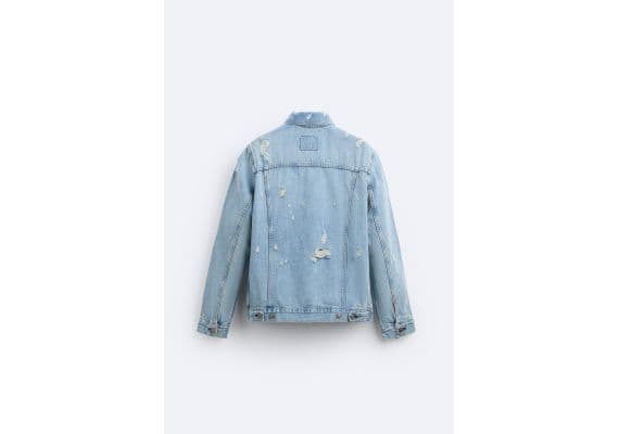 Zara Джинсовая куртка ripped denim , Цвет: Синий, Размер: L (US L), изображение 6