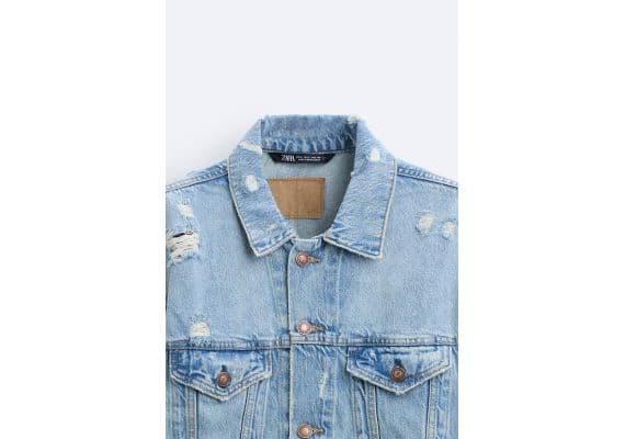 Zara Джинсовая куртка ripped denim , Цвет: Синий, Размер: L (US L), изображение 7