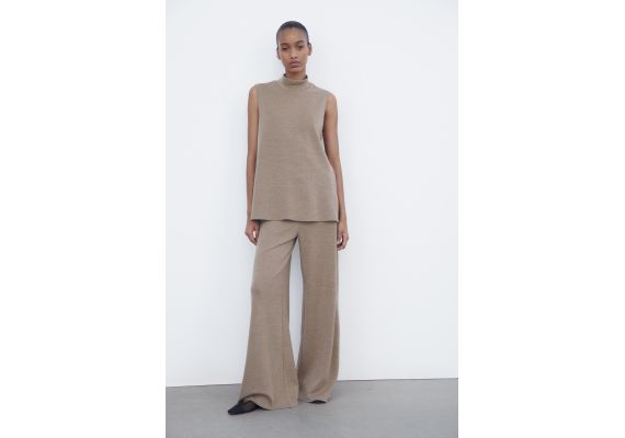 Zara Soft piqué wide-leg trousers , Цвет: Телесный, Размер: S