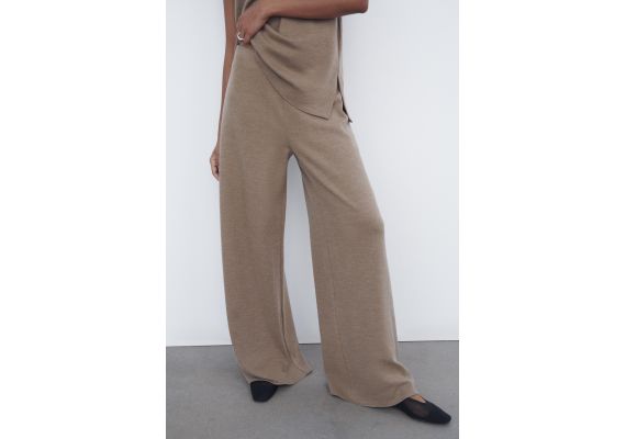 Zara Soft piqué wide-leg trousers , Цвет: Телесный, Размер: S, изображение 2