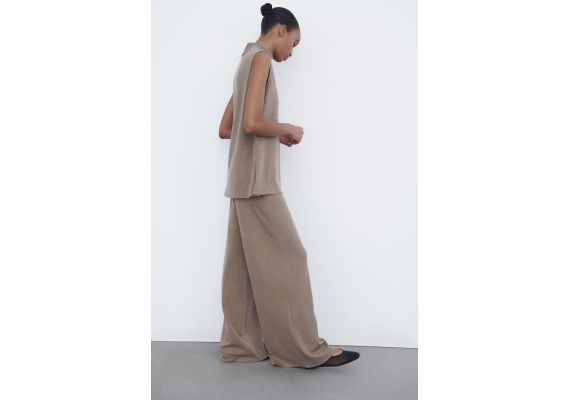 Zara Soft piqué wide-leg trousers , Цвет: Телесный, Размер: S, изображение 3