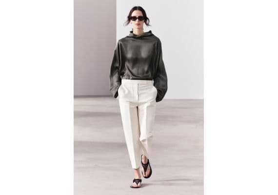 Zara Хлопковые брюки коллекции zw collection cotton trousers , Цвет: Бежевый, Размер: S