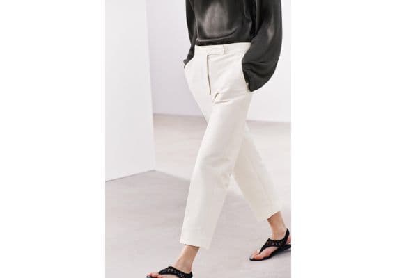 Zara Хлопковые брюки коллекции zw collection cotton trousers , Цвет: Бежевый, Размер: XL, изображение 2