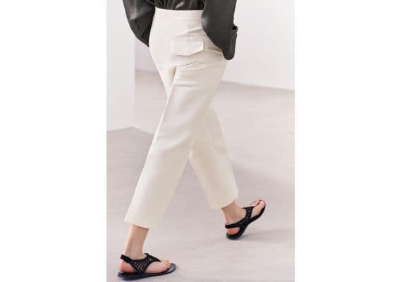 Zara Хлопковые брюки коллекции zw collection cotton trousers , Цвет: Бежевый, Размер: S, изображение 4