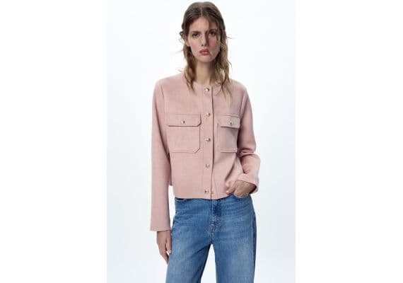 Zara Куртка из искусственной замши , Цвет: Розовый, Размер: XL, изображение 2