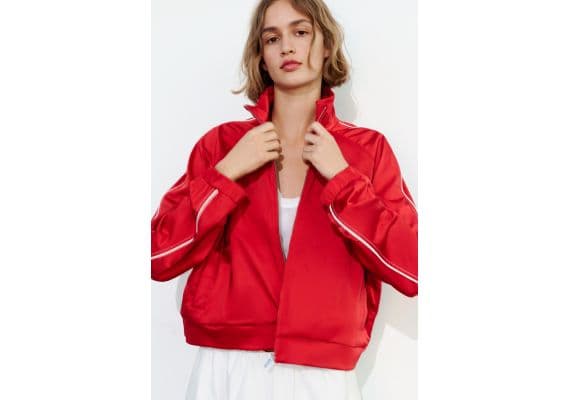 Zara Куртка из атласа с контрастной окантовкой , Цвет: Красный, Размер: XS, изображение 2