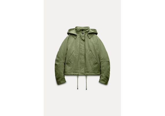 Zara Парка серии zw collection cropped parka , Цвет: Зеленый, Размер: S