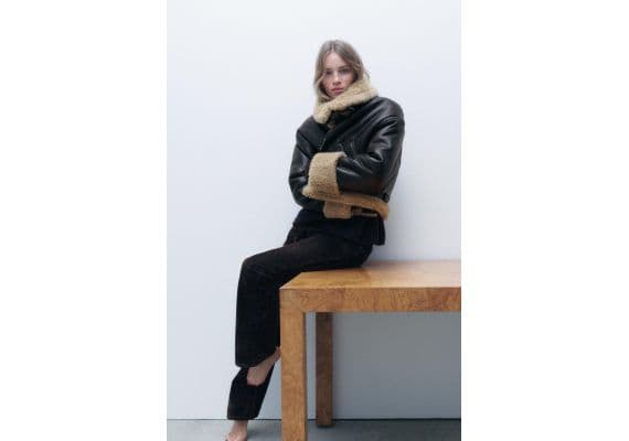 Zara Двухсторонняя мото-куртка zw collection double-faced biker jacket , Цвет: Коричневый, Размер: XS, изображение 4