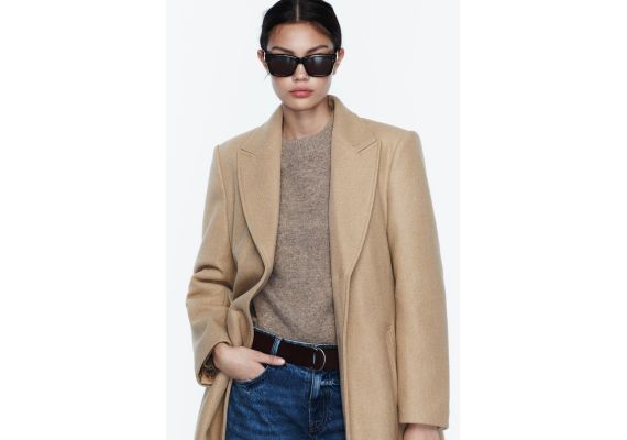 Zara Мягкое прилегающее пальто , Цвет: Коричневый, Размер: XS, изображение 3