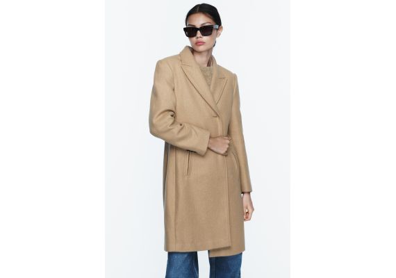 Zara Мягкое прилегающее пальто , Цвет: Коричневый, Размер: XXL, изображение 5