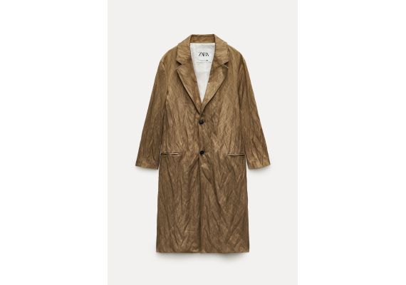 Zara Коллекция zw oversize crinkle-effect frock coat , Цвет: Зеленый, Размер: XS, изображение 7