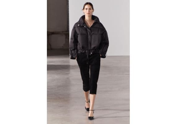 Zara Коллекция zw collection water-repellent quilted nylon anorak , Цвет: Черный, Размер: XS