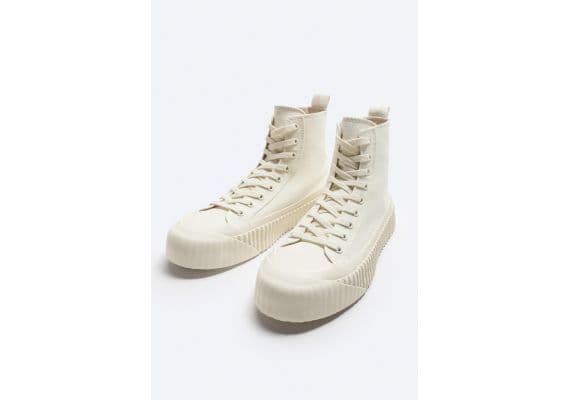 Zara Высокие кеды canvas high-top , Цвет: Бежевый, Размер: 39, изображение 2