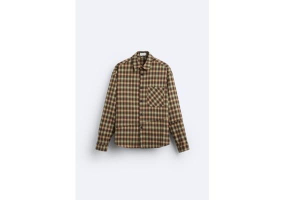 Zara Рубашка-ковер check overshirt , Цвет: Бежевый, Размер: S (US S), изображение 6