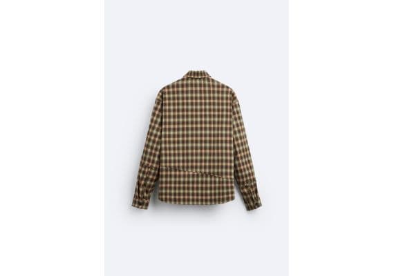 Zara Рубашка-ковер check overshirt , Цвет: Бежевый, Размер: S (US S), изображение 7