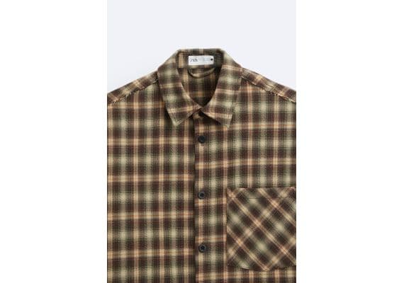 Zara Рубашка-ковер check overshirt , Цвет: Бежевый, Размер: S (US S), изображение 8