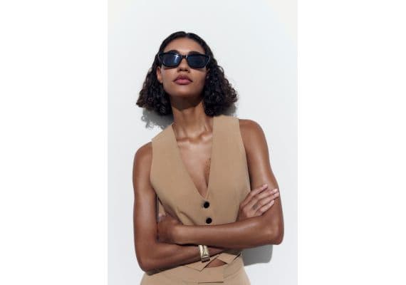 Zara Короткий жилет с отложным воротником, Цвет: Коричневый, Размер: XS, изображение 5