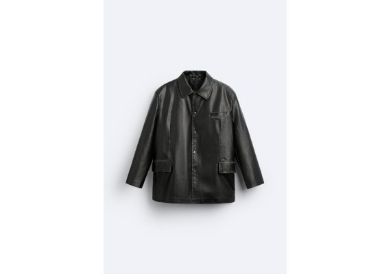 Zara Эффектно старением кожаный блейзер , Цвет: Коричневый, Размер: L (US L), изображение 7