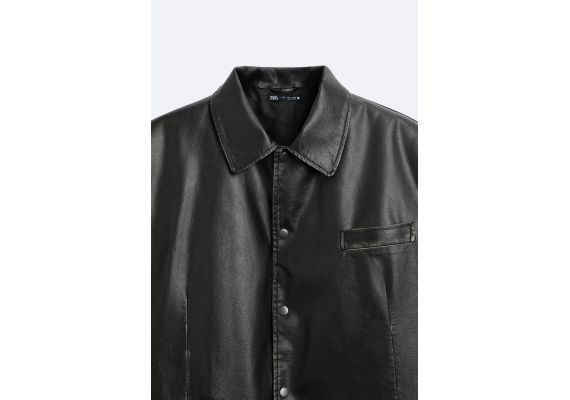 Zara Эффектно старением кожаный блейзер , Цвет: Коричневый, Размер: L (US L), изображение 9
