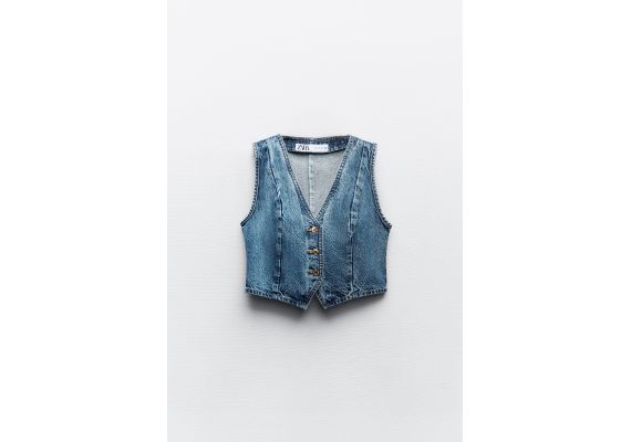 Zara Жилет z1975 denim cropped , Цвет: Синий, Размер: XS, изображение 5