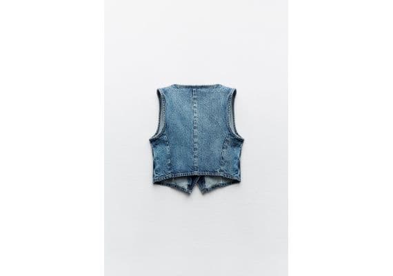 Zara Жилет z1975 denim cropped , Цвет: Синий, Размер: XS, изображение 6