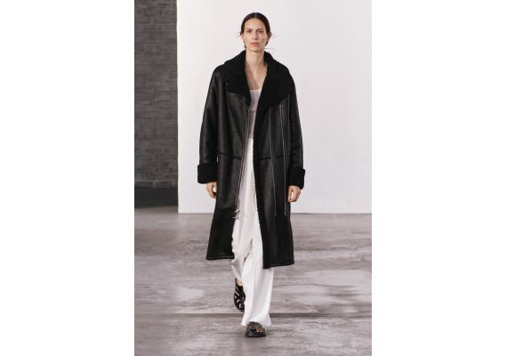 Zara Пальто в стиле байкера из коллекции zw collection double-faced long biker coat , Цвет: Черный, Размер: XS-S, изображение 2