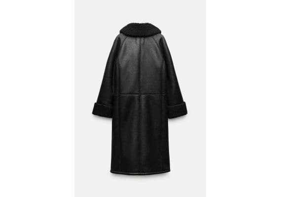 Zara Пальто в стиле байкера из коллекции zw collection double-faced long biker coat , Цвет: Черный, Размер: XS-S, изображение 6