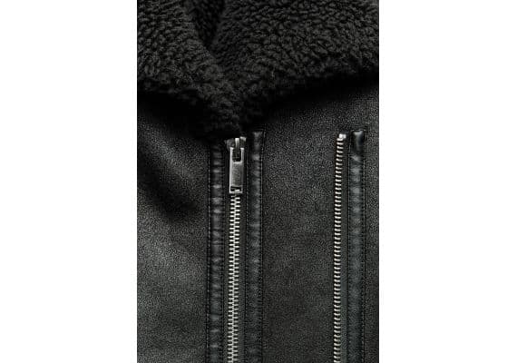 Zara Пальто в стиле байкера из коллекции zw collection double-faced long biker coat , Цвет: Черный, Размер: XS-S, изображение 8